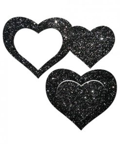 Pastease Glitter Peek A Boob Hearts Pasties Black