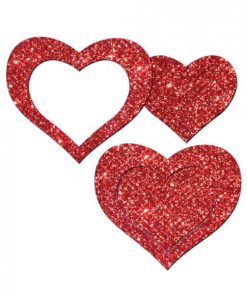 Pastease Glitter Peek A Boob Hearts Pasties Red