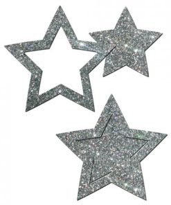 Pastease Glitter Peek A Boob Stars Silver Pasties