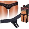 Crotchless Panties Thong Pearl Beads Black M/L