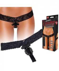 Hustler Crotchless Vibrating Lace Panties Beads Black M/L