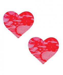 Neva Nude Lace Heart Pasties - Red O/s