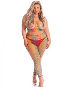 Pink Lipstick Roy G. Biv 2 Pc Bodystocking Rainbow Qn