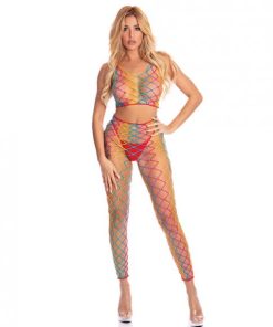 Pink Lipstick Roy G. Biv 2 Pc Bodystocking Rainbow O/s