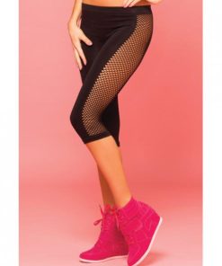 Pink Lipstick Sweat Side Net  Stretch Crop Pant For Support & Compression Black M/l