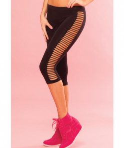 Pink Lipstick Sweat Side Slash Stretch Crop Pant For Support & Compression Black M/l