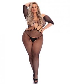 Pink Lipstick Amplify Crotchless Bodystocking Black Qn