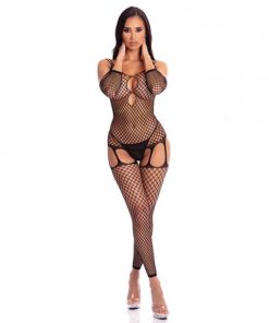 Pink Lipstick In My Head Net Bodystocking Black O/s