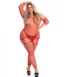 Pink Lipstick In My Head Net Bodystocking Red Qn