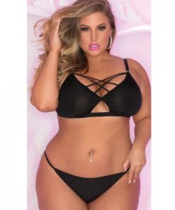 Pink Lipstick Back Talk Bra & Panty Black 1X/2X