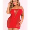 Pink Lipstick V-Plunge Seamless Mini Dress Red 1X/2X