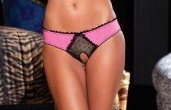 Crotchless Frills Panty Back Bows Pink S/M