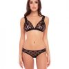 Rene Rofe Naughty Knickers Heart Mesh Peek A Boo Bra & Panties Black M/l