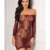 Rene Rofe Tie Breaker Long Sleeve Dress Burgundy O/S