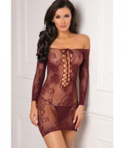 Rene Rofe Tie Breaker Long Sleeve Dress Burgundy O/S