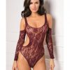 Rene Rofe Set The Mood Bodysuit Burgundy O/S