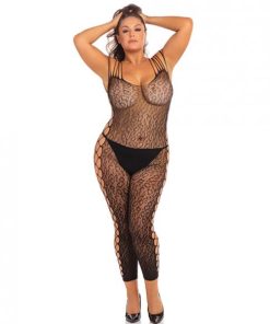 Rene Rofe Animal Crotchless Bodystocking Black 1x/2x