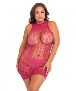 Rene Rofe Reckless Lace Mini Dress Sangria Red 1X/3X