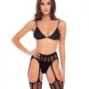 Rene Rofe Straight Up Garter Set Black M/l