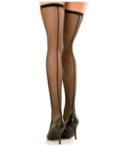 Rene Rofe Fishnet Thigh High Stockings Back Seams Black O/S