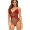 Bombshell Boudoir Lace & Mesh Peek A Boo Wire Teddy Red Lg