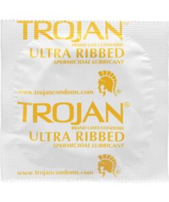 Trojan Condom Stimulations Ultra Ribbed Spermicidal Lubricant 12 Pack