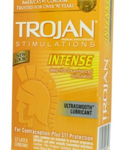 Trojan Condom Stimulations Intense Ribbed Lubricated 12 Pack