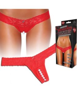 Crotchless Thong Clitoral Stimulating Beads Red S/M