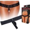 Hustler Crotchless Stimulating Thong With Pearl Pleasure Beads Black S/M