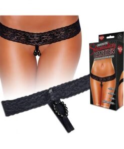 Hustler Crotchless Stimulating Thong With Pearl Pleasure Beads Black S/M