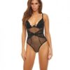 Bombshell Boudoir Lace & Mesh Peek A Boo Wire Teddy Black Lg