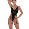 Shadow Panel Bodysuit W/hook & Eye Crotch Closure & Attached Garters Black S/m