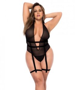 Halter Bodysuit W/attached Harness Black 1x/2x