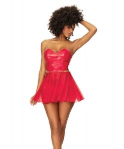 Wet Look Two In One Babydoll Red Lg