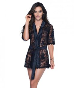 Lace Robe W/matching G-string Black Xl