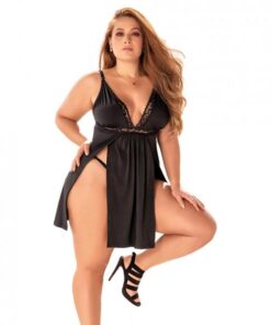 Stretch Babydoll W/lace & G-string Black 1x/2x