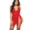 Mesh Printed Babydoll W/g-string Red S/m