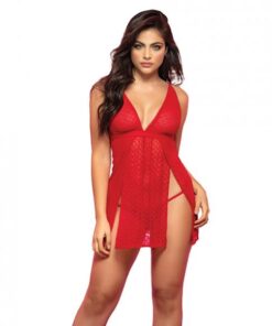 Mesh Printed Babydoll W/g-string Red S/m