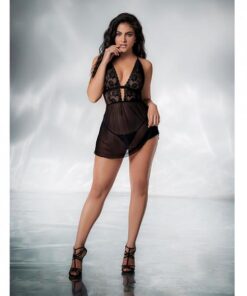 Lace & Mesh Babydoll & G-string Black L/xl