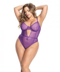 Underwire Sheer Mesh Teddy W/adjustable Straps & Crotch Closure Orchid 1x/2x