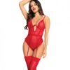 Heart Lace Underwire Bodysuit Red S/m