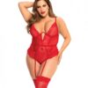 Heart Lace Underwire Bodysuit Red 1x/2x