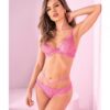 Lace Underwire Bra & Strappy Open Back Panty Sunset Pink S/m