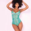 Floral Lace Peek A Boo Open Back Teddy Aqua S/m