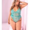 Floral Lace Peek A Boo Open Back Teddy Aqua 1x/2x