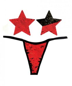 Neva Nude Naughty Knix Sookie Flip Sequin G-string & Pasties - Red/black O/s