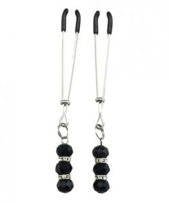 Bijoux De Nip Tweezer Nipple Clamp W/black & Crystal Beads - Chrome