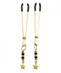 Bijoux De Nip Tweezer Nipple Clamp W/black & Gold Beads W/star - Gold