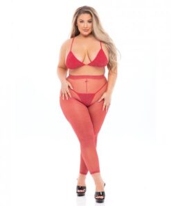 Pink Lipstick Tall Order Bra Top & Leggings Red Qn