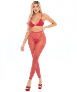 Pink Lipstick Tall Order Bra Top & Leggings Red O/s